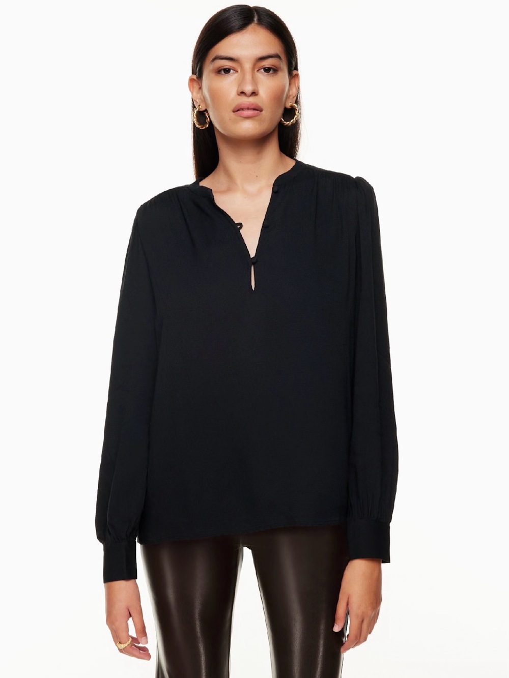 Aritzia Black Long-Sleeve Split-Neck Tunic